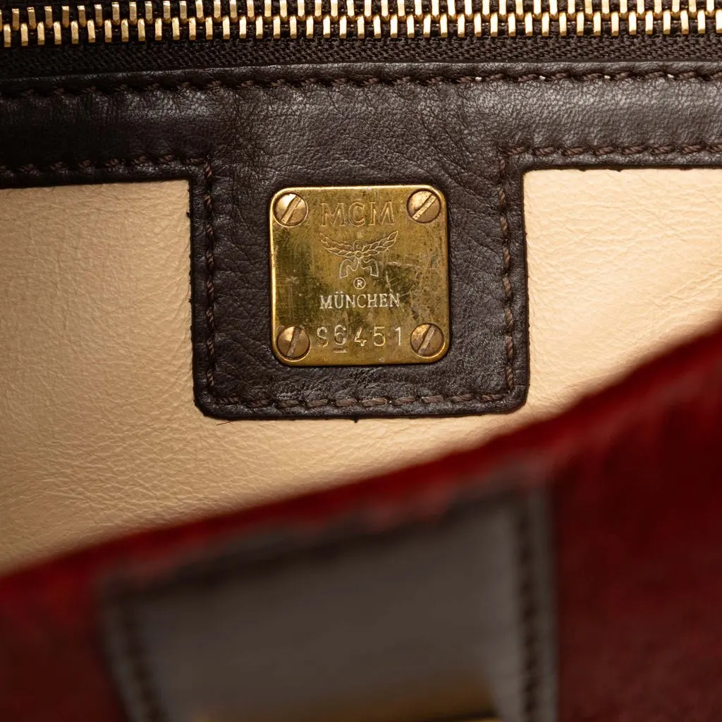 MCM Studded Leather and Ponyhair Shoulder Bag Red Very good - Box View