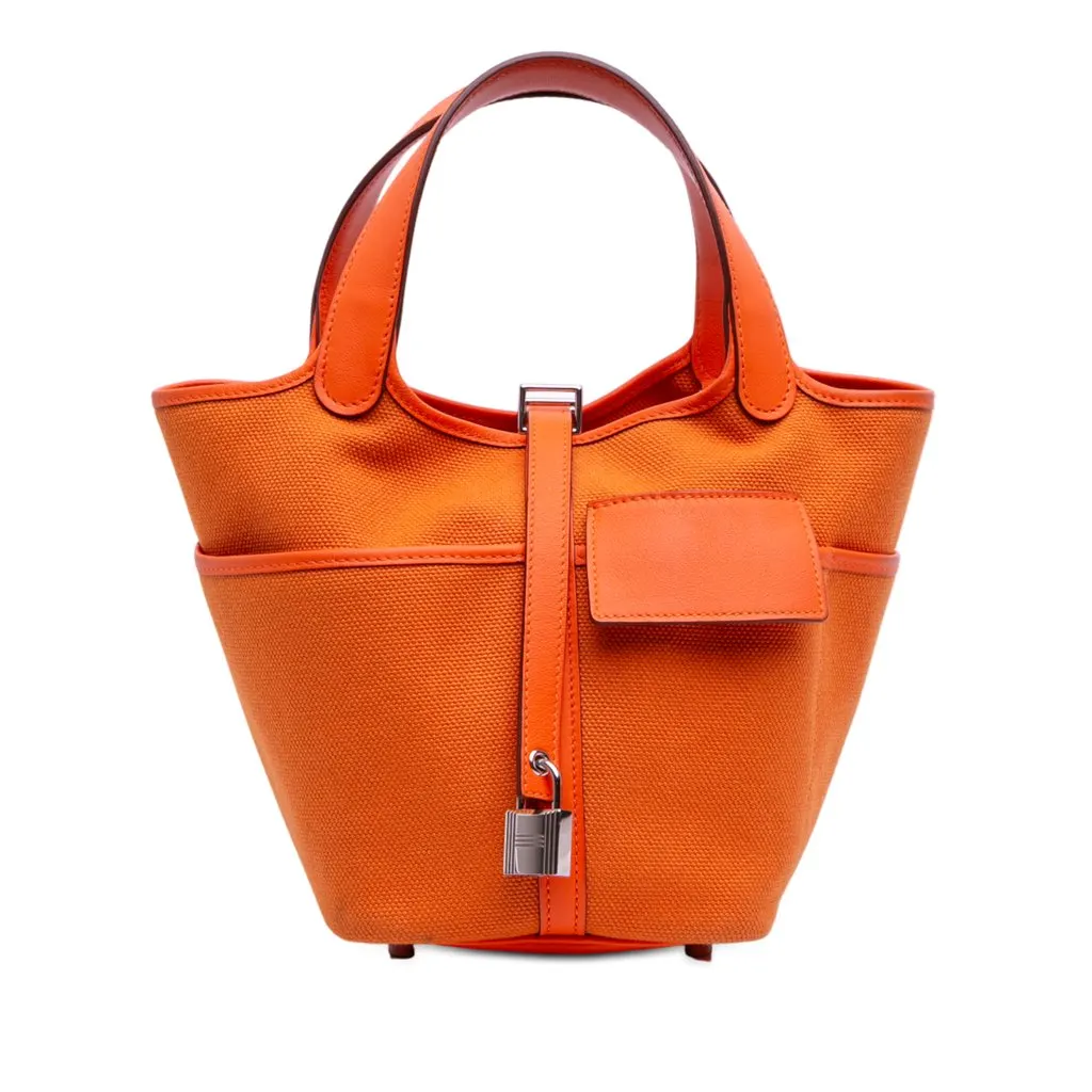 Hermès Toile Goeland and Swift Cargo Picotin Lock 18 Orange Good - Front View