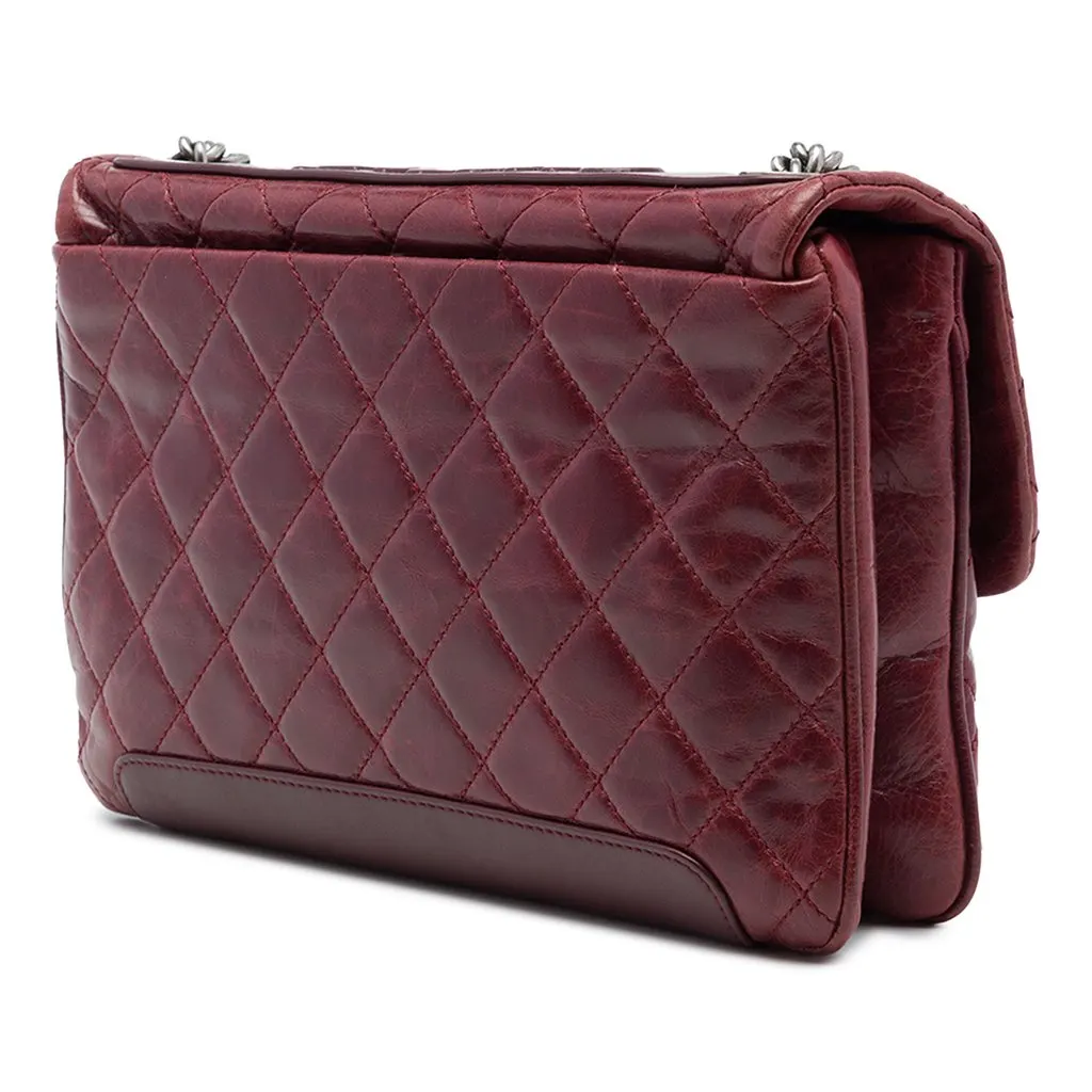Chanel Quilted Aged Calfskin Logo Accordion Flap Red Leather Good - Back View