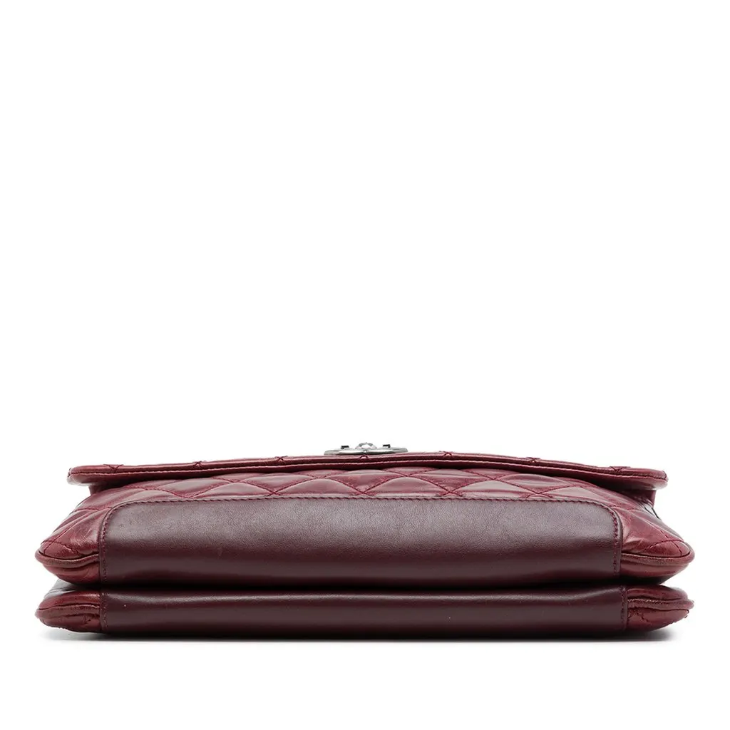 Chanel Quilted Aged Calfskin Logo Accordion Flap Red Leather Good - Inside View