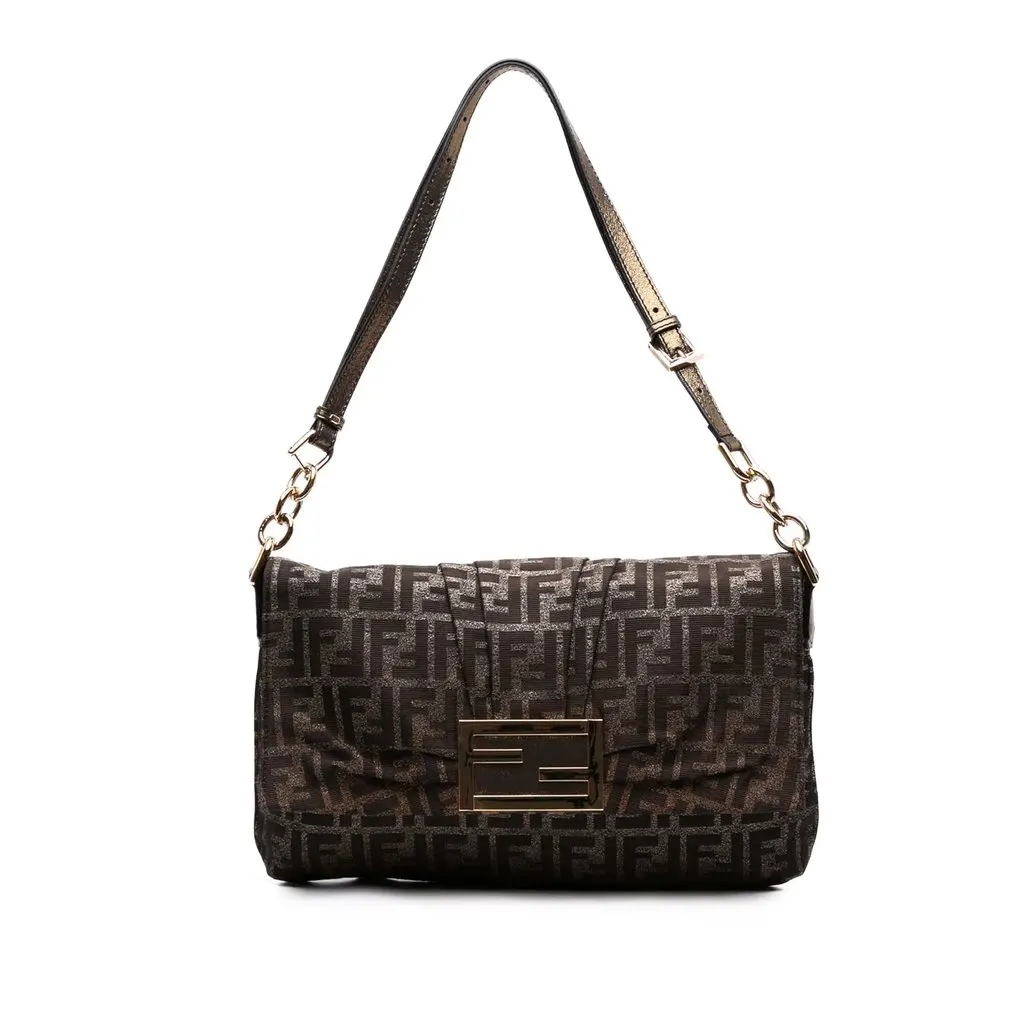 Fendi Large Zucca Canvas Glitter Mia Flap Shoulder Bag