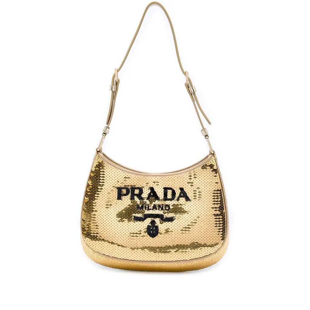 Prada Sequin Embellished Satin Cleo Shoulder Bag Gold Very good - Front View