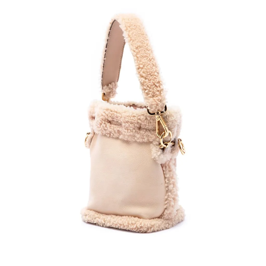 Fendi Mini Shearling Trimmed Leather Mon Tresor Bucket Bag Brown Leather Very good - Back View