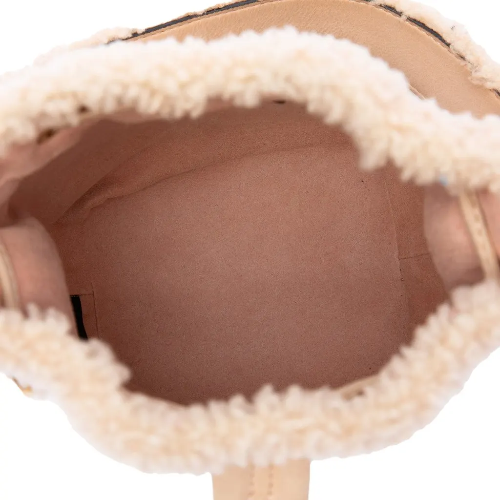 Fendi Mini Shearling Trimmed Leather Mon Tresor Bucket Bag Brown Leather Very good - Model View