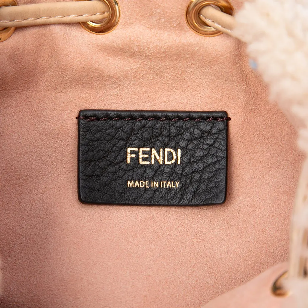 Fendi Mini Shearling Trimmed Leather Mon Tresor Bucket Bag Brown Leather Very good - Box View