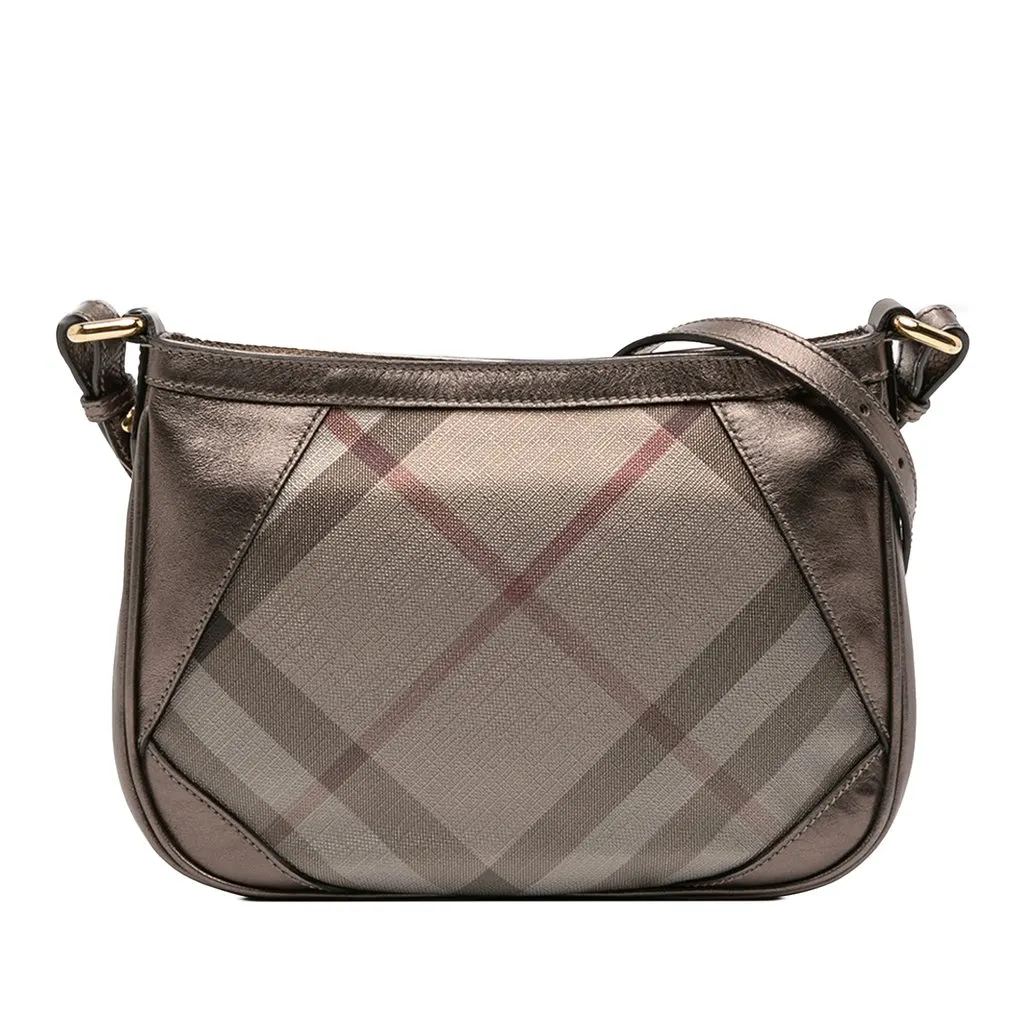 Burberry Supernova Check Canvas and Metallic Leather Crossbody Brown Very good - Front View