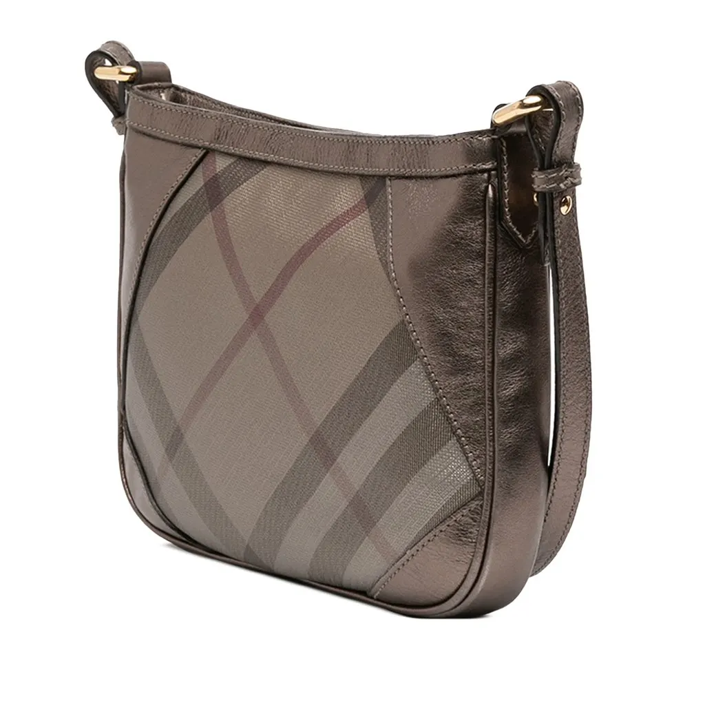 Burberry Supernova Check Canvas and Metallic Leather Crossbody Brown Very good - Back View