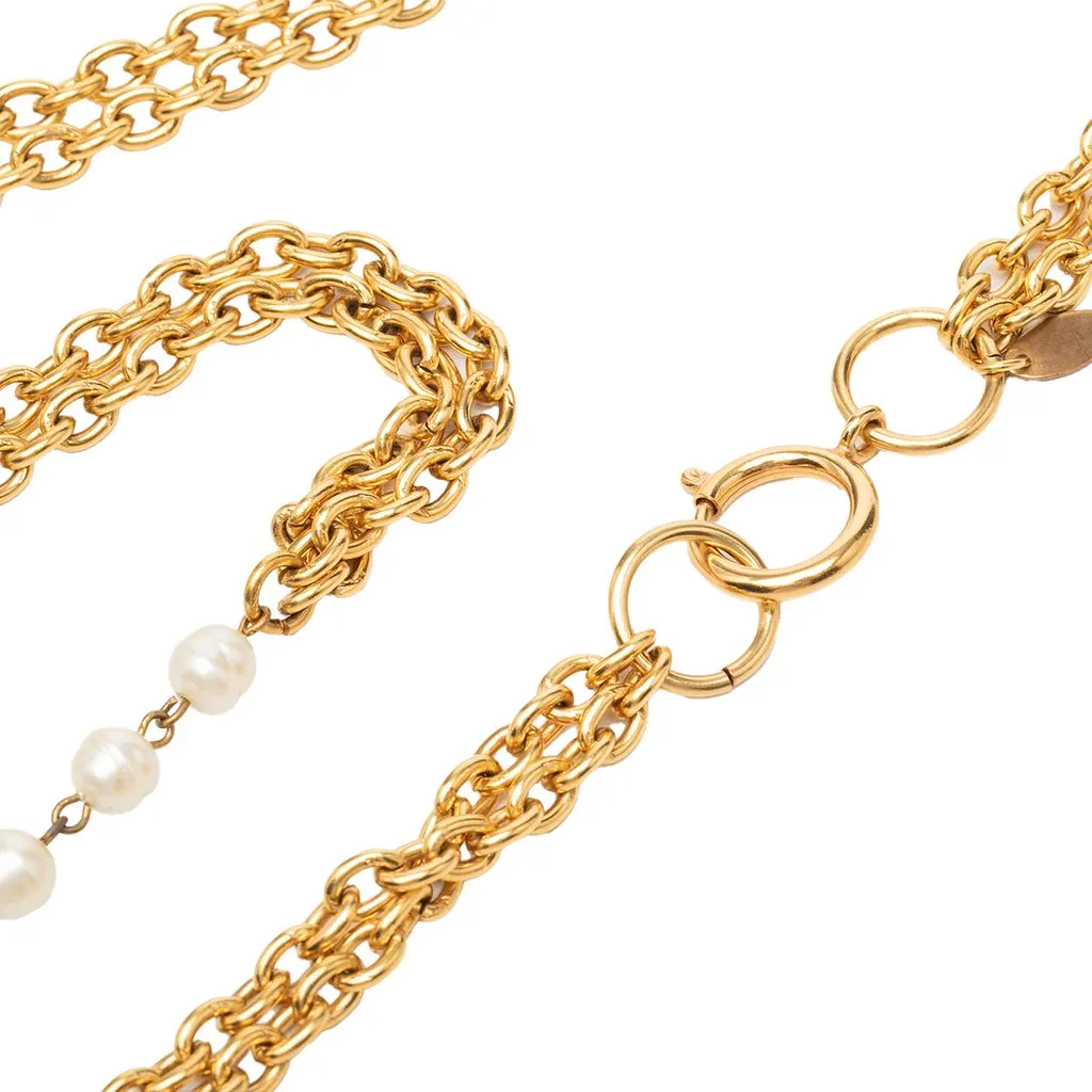 Chanel Gold Plated Faux Pearl Double Strand Necklace Gold Metal Very good - Back View