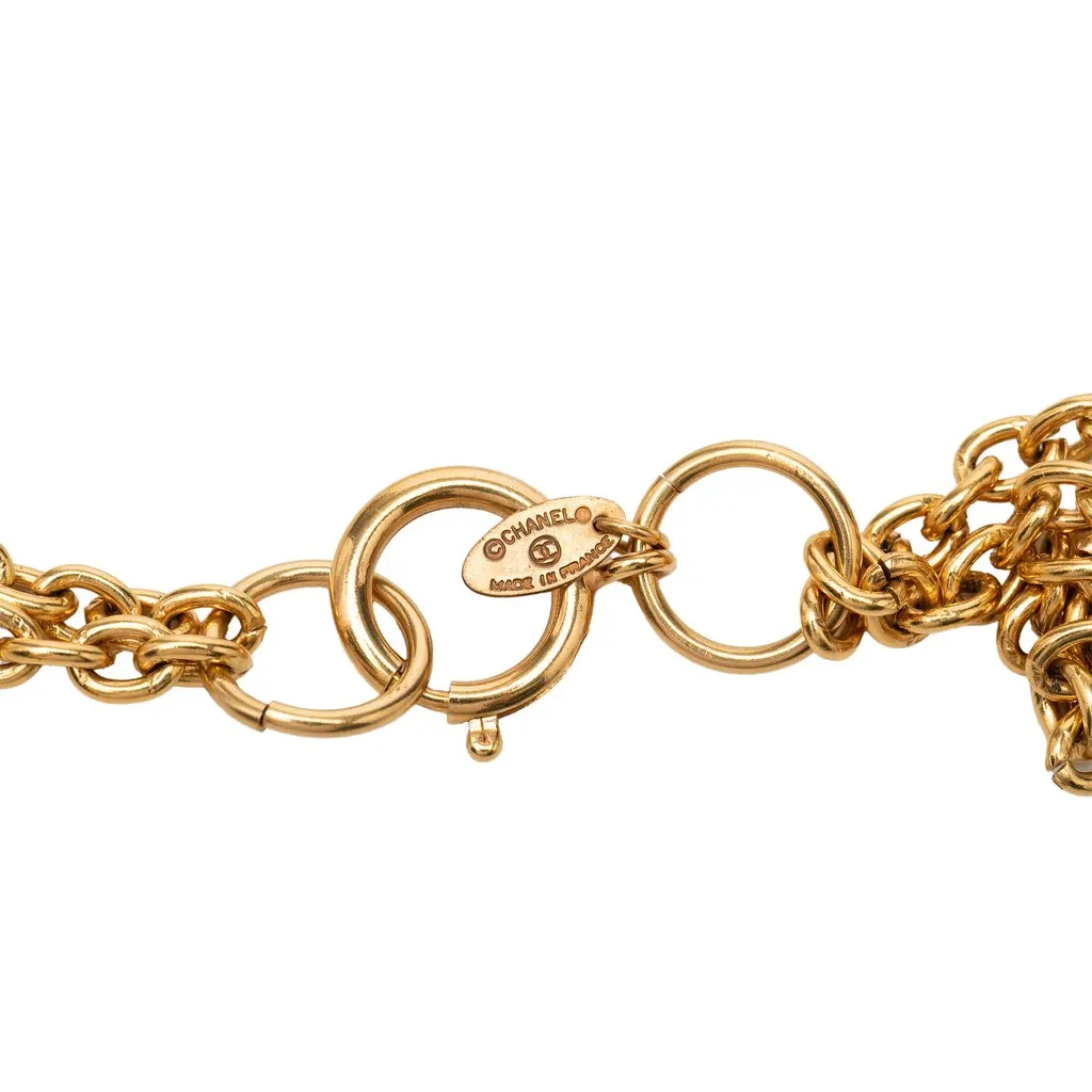 Chanel Gold Plated Faux Pearl Double Strand Necklace Gold Metal Very good - Box View