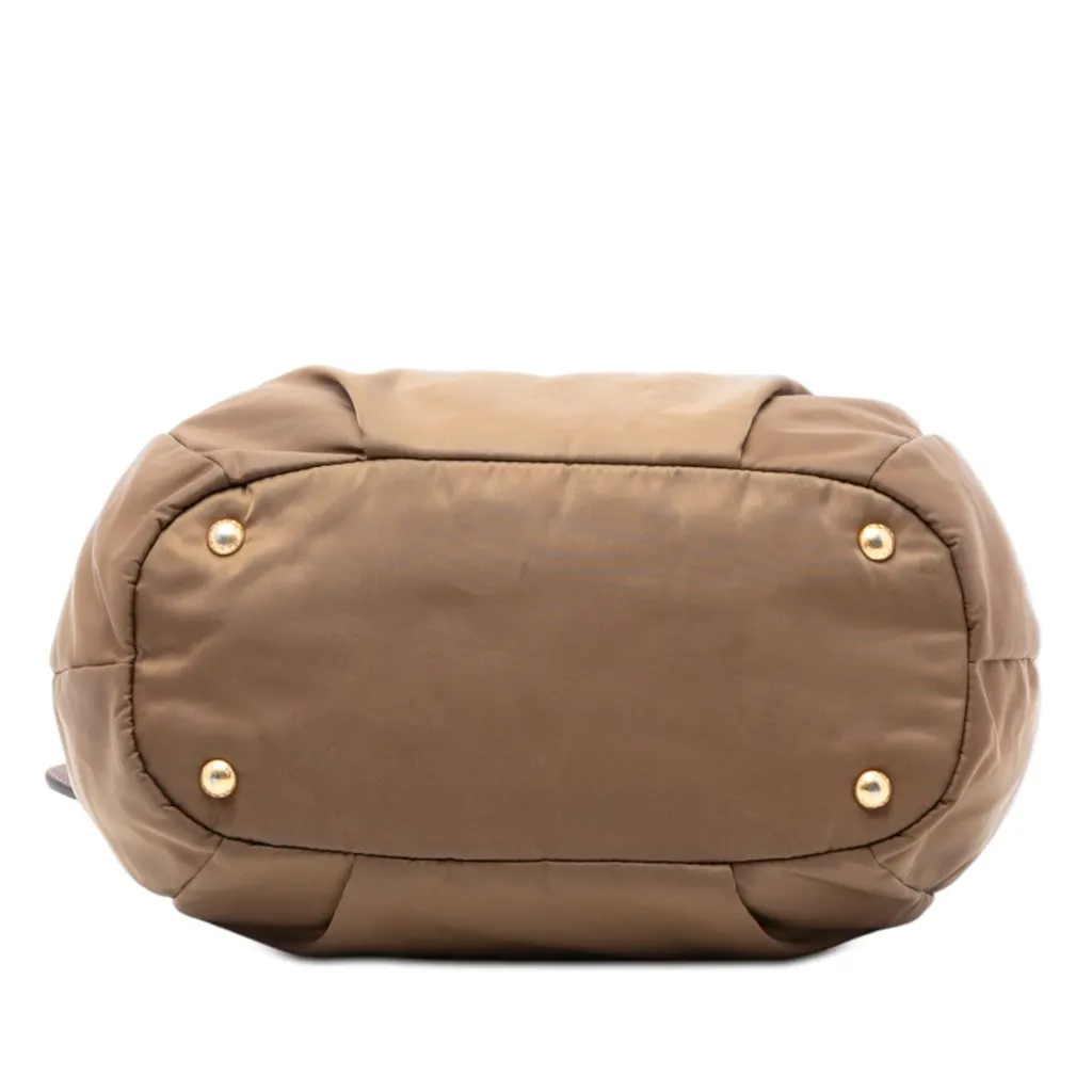 Prada Vitello Daino Trimmed Tessuto Satchel Brown Very good - Inside View