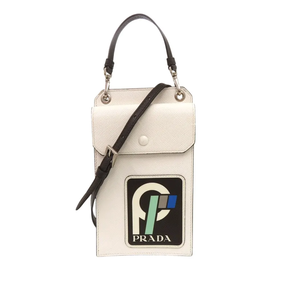 Prada Saffiano Patch Phone Holder White Leather Very good - Front View