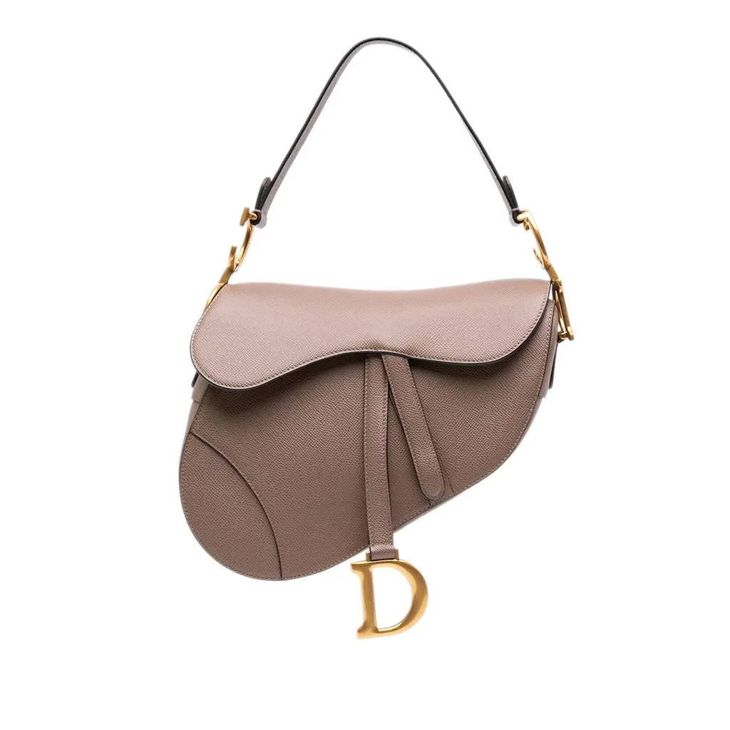 Dior Grained Calfskin Saddle Bag Brown Leather Very good - Front View