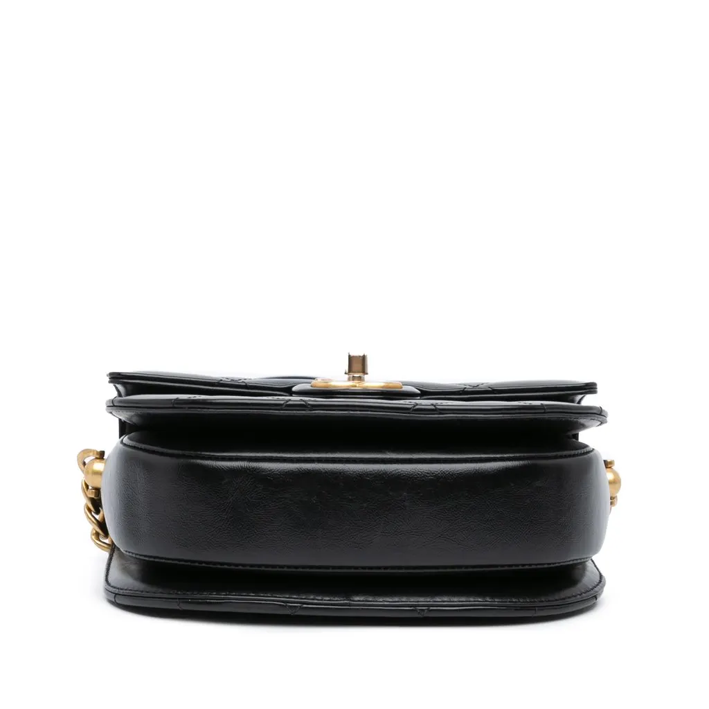 Chanel CC Quilted Calfskin Round Moon Messenger Flap Black Leather Very good - Inside View