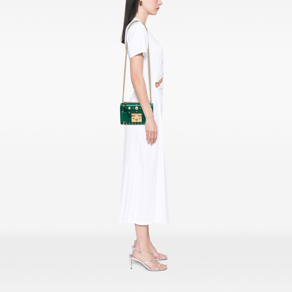 Gucci Small Pearl Studded Leather Padlock Crossbody Green Mi