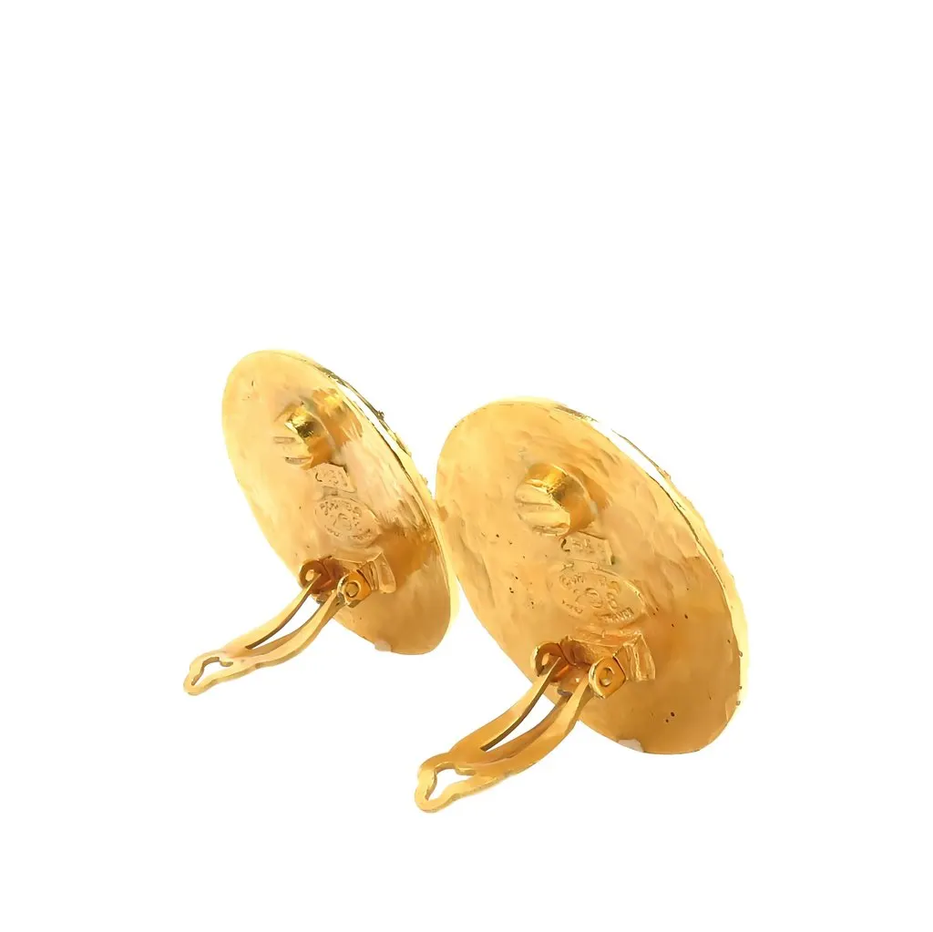 Chanel CC Gold Plated Logo Round Clip On Earrings Gold Metal Very good - Back View