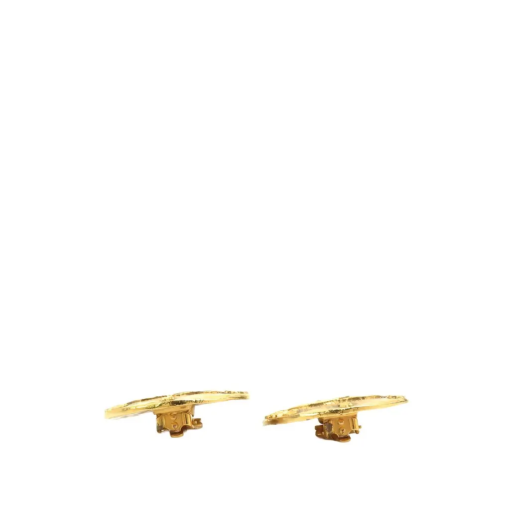 Chanel CC Gold Plated Logo Round Clip On Earrings Gold Metal Very good - Inside View