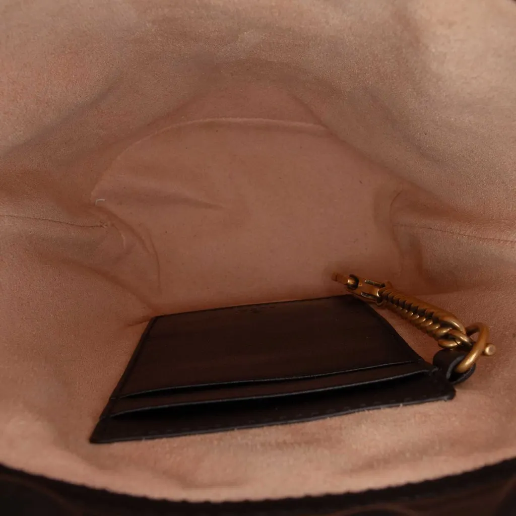 Gucci Small GG Marmont Matelasse Calfskin Bucket Bag Black Leather Good - Model View