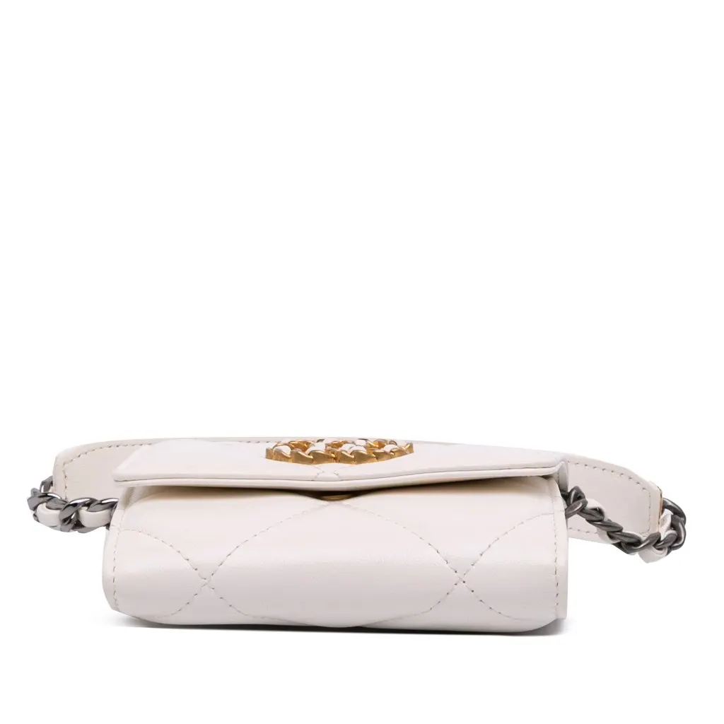 Chanel Quilted Lambskin Chanel 19 Card Holder On Chain White Leather Very good - Inside View