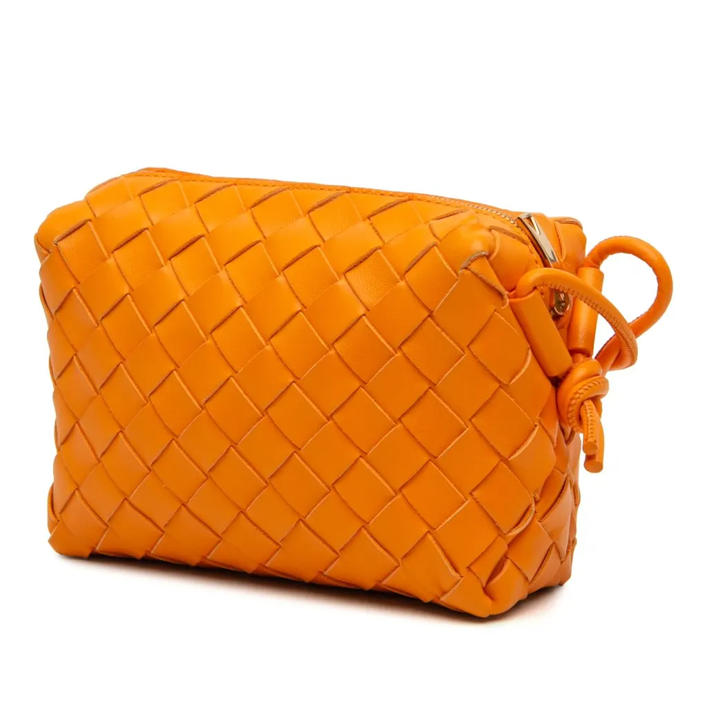 Bottega Veneta Mini Lambskin Intrecciato Loop Camera Bag Orange Leather Very good - Back View