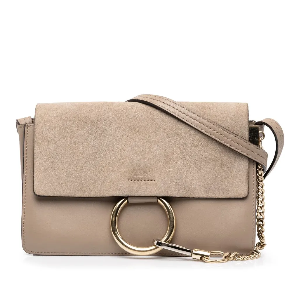 Chloé Small Suede and Calfskin Faye Crossbody Brown Leather Good - Front View