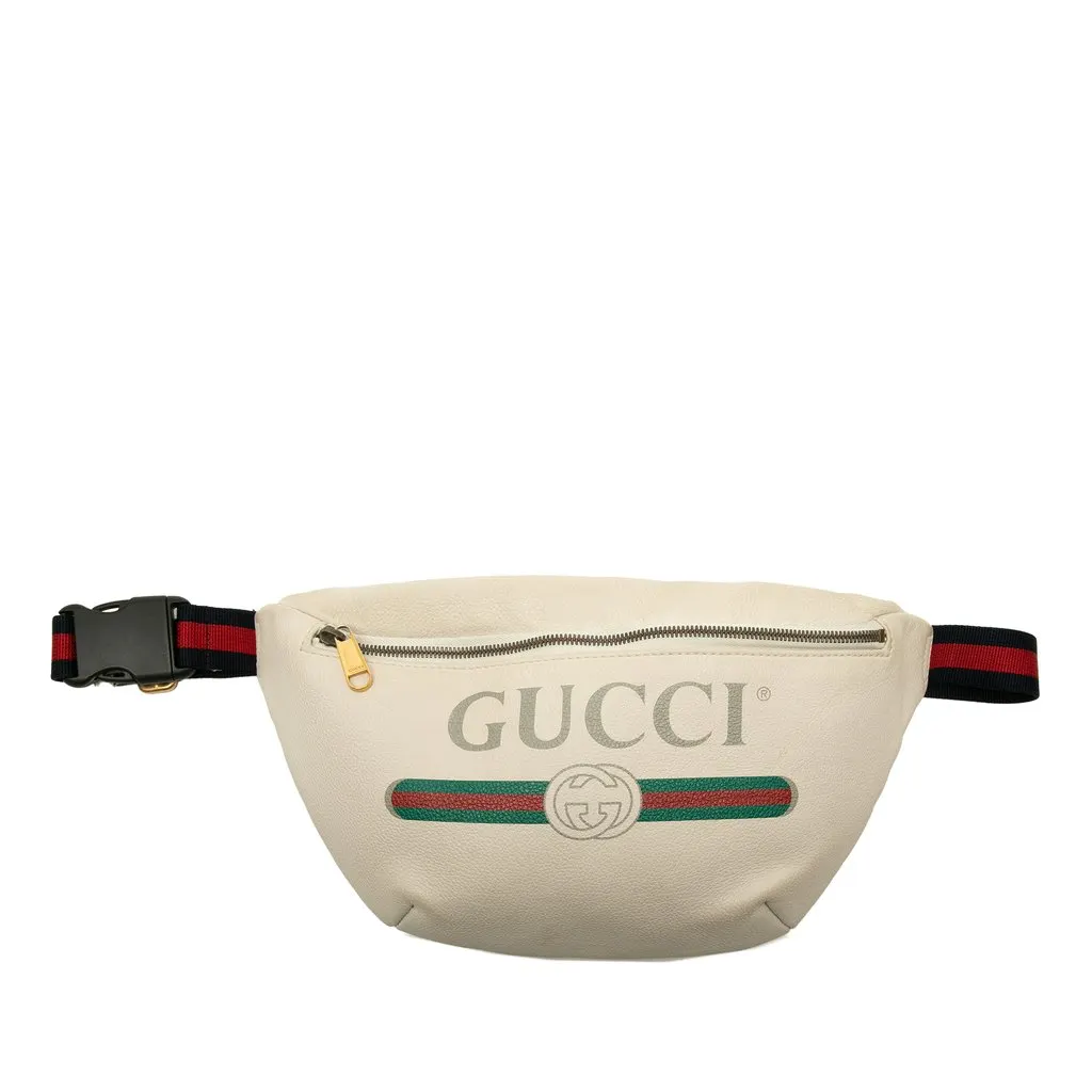 Gucci Grained Calfskin Logo Belt Bag White Leather Very good - Front View