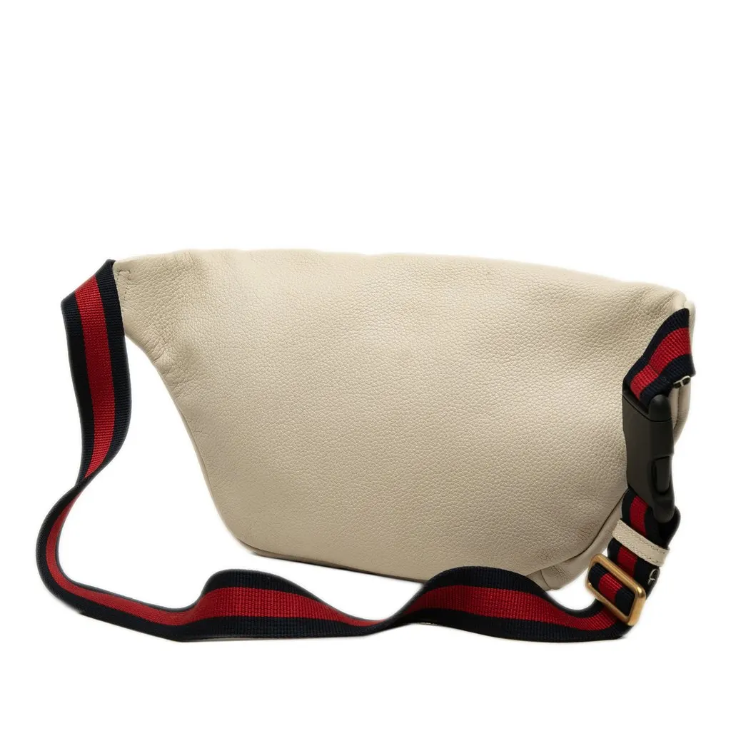 Gucci Grained Calfskin Logo Belt Bag White Leather Very good - Back View