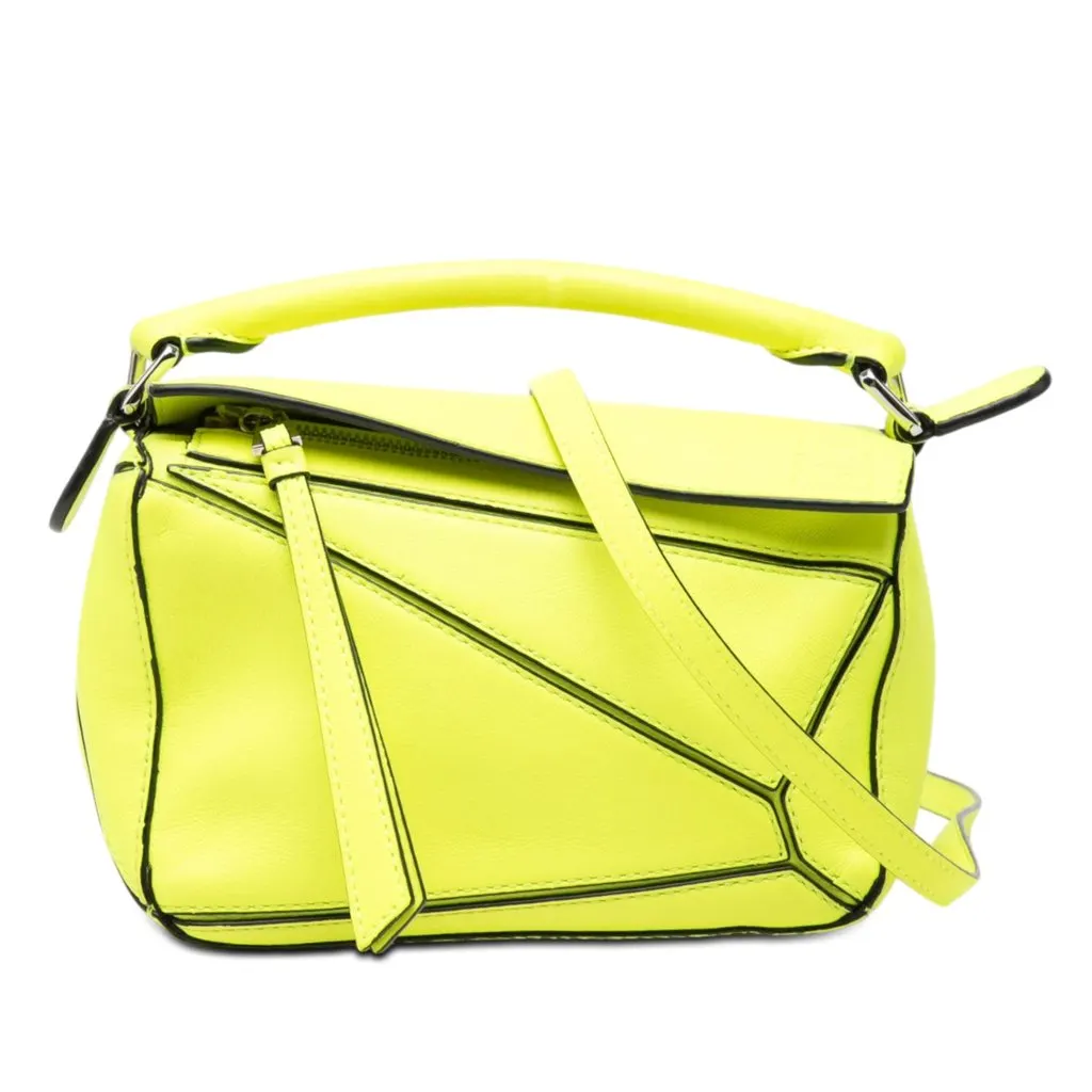 LOEWE Mini Calfskin Puzzle Satchel Yellow Leather Very good - Front View