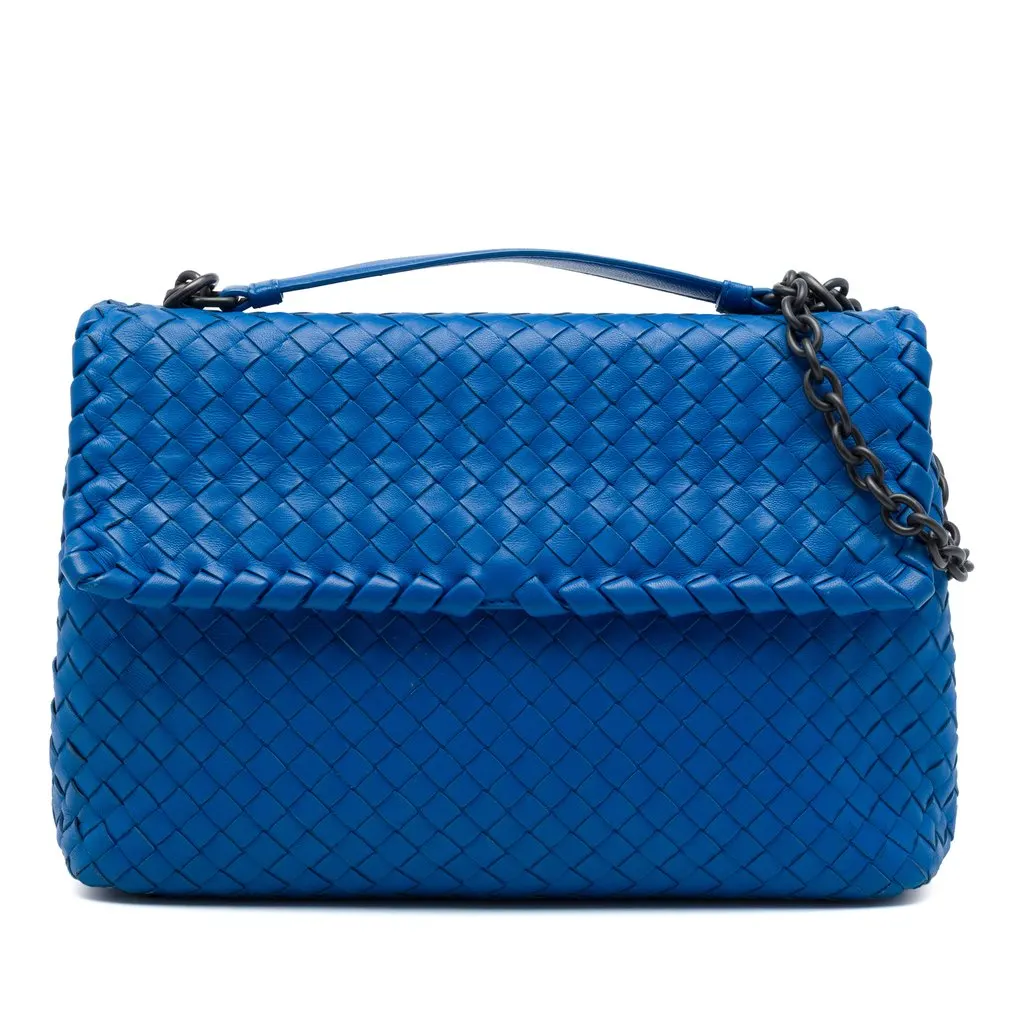 Bottega Veneta Medium Nappa Intrecciato Olimpia Shoulder Bag Blue Leather Very good - Front View
