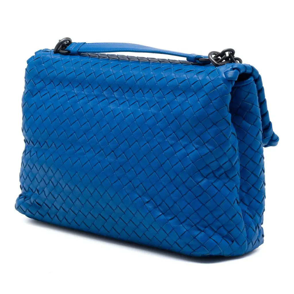 Bottega Veneta Medium Nappa Intrecciato Olimpia Shoulder Bag Blue Leather Very good - Back View