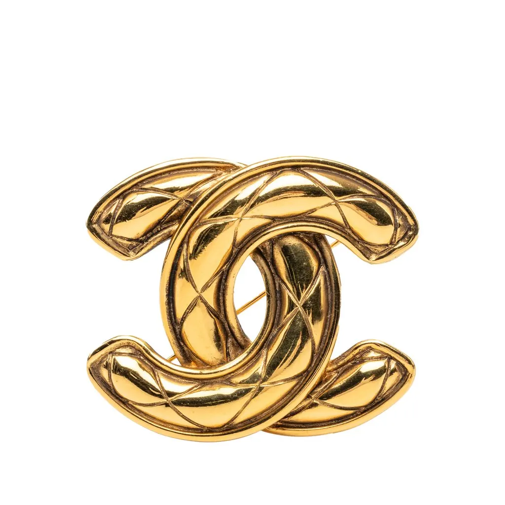 Chanel CC Gold Plated Quilted Pin Brooch Gold Metal Very good - Front View