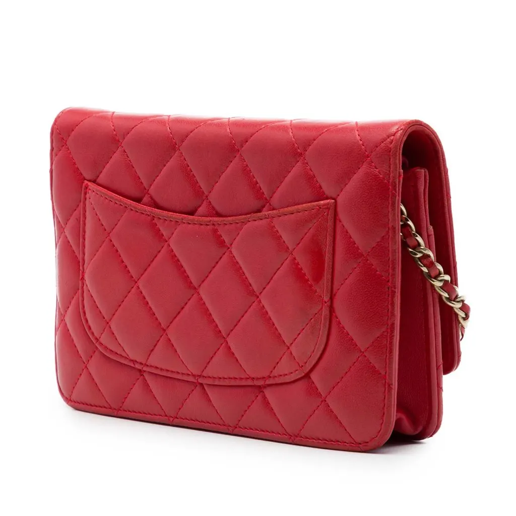 Chanel CC Quilted Lambskin Wallet on Chain Red Leather Very good - Back View