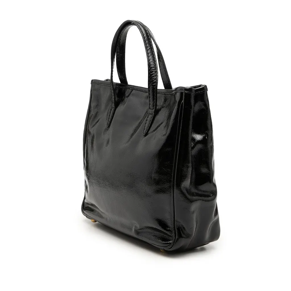 Saint Laurent Small Textured Patent Y Mail Tote Black Leather Very good - Back View