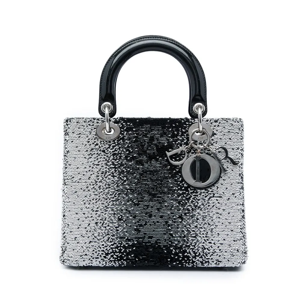 Dior Medium Sequins Lady Dior Black Very good - Front View
