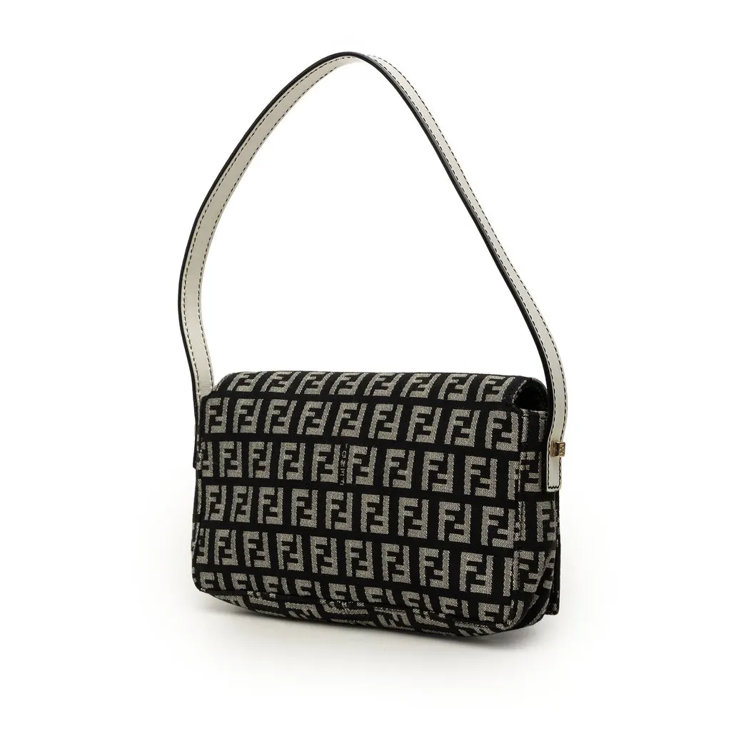 Fendi Zucchino Canvas Shoulder Bag Black Good - Back View