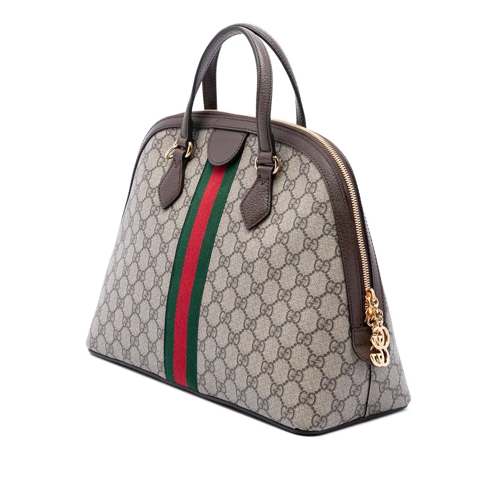 Gucci Medium GG Supreme Ophidia Web Satchel Beige Canvas Very good - Back View