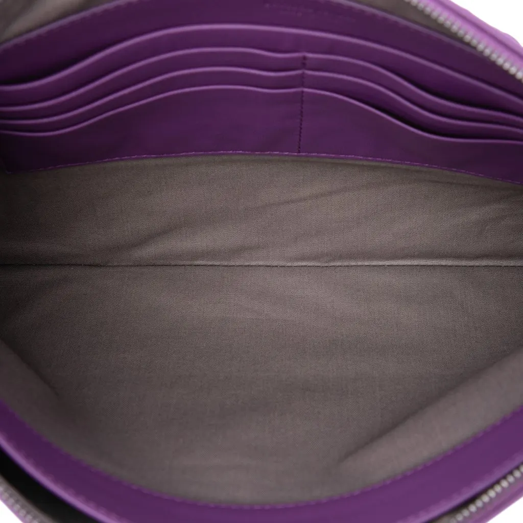 Bottega Veneta Large Nappa Intrecciato Flat Zip Biletto Pouch Purple Leather Very good - Model View