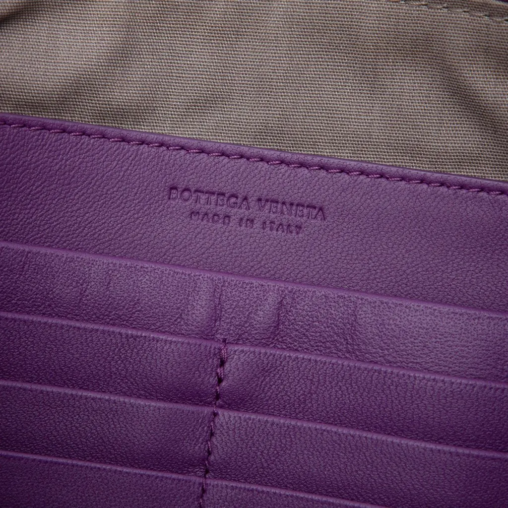 Bottega Veneta Large Nappa Intrecciato Flat Zip Biletto Pouch Purple Leather Very good - Box View