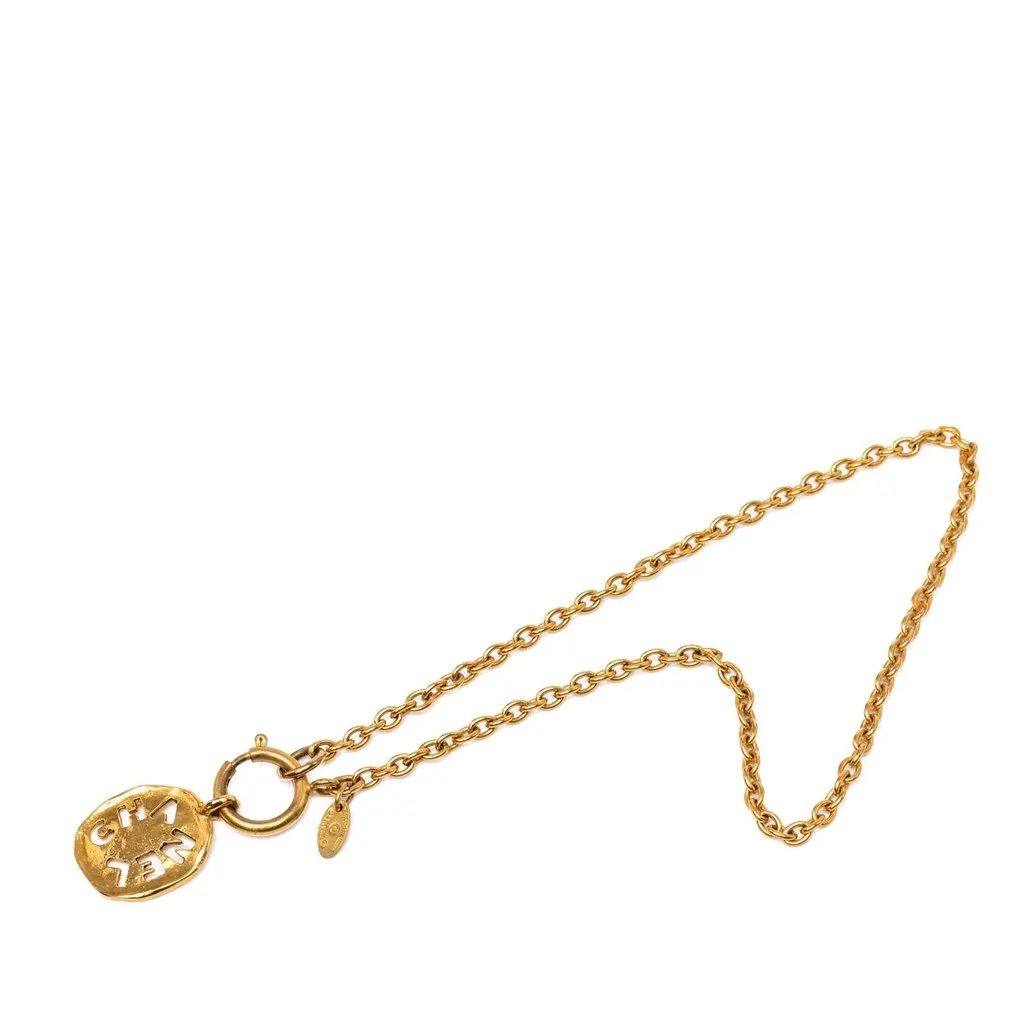 Chanel Gold Plated Cut Out Logo Pendant Necklace Gold Metal Very good - Front View