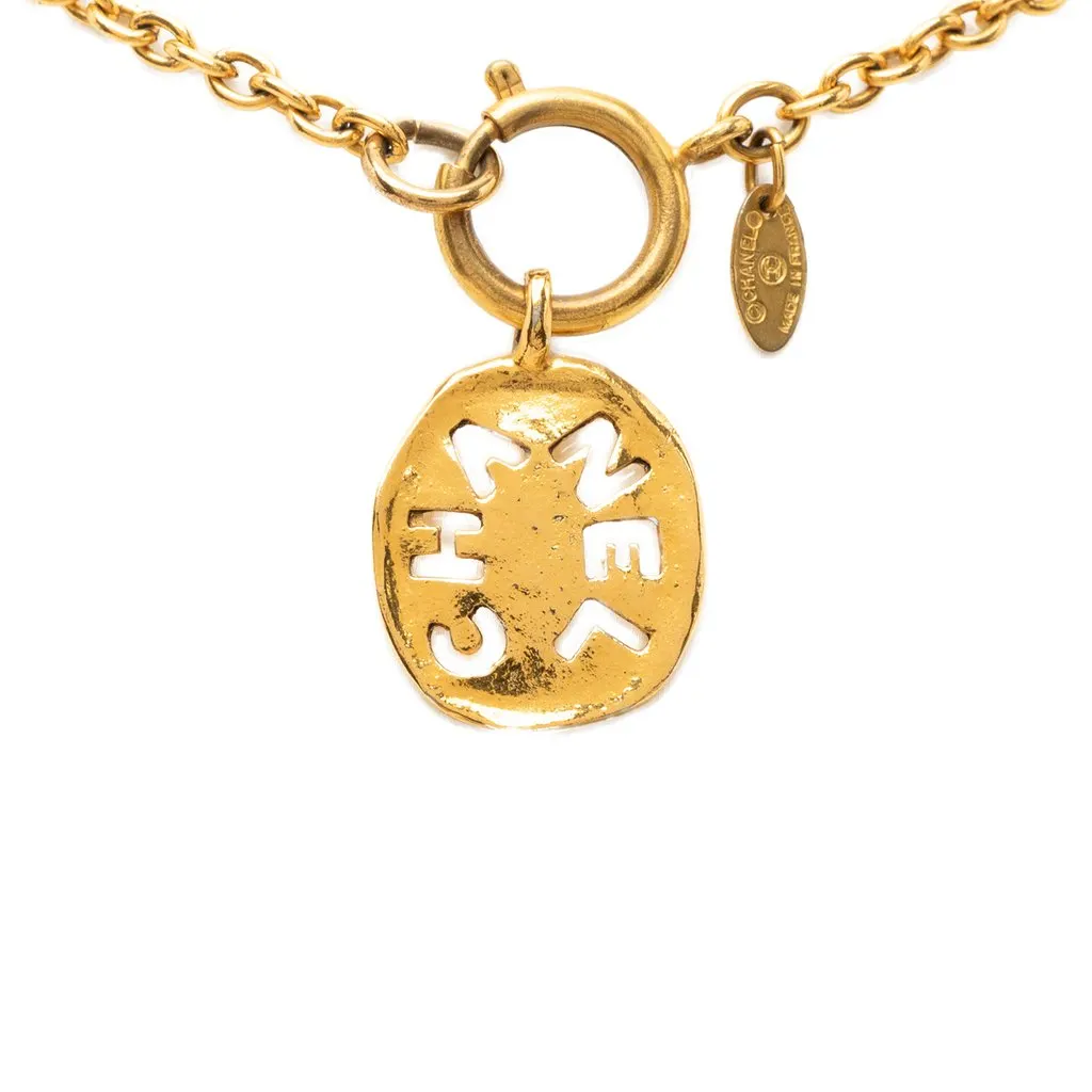 Chanel Gold Plated Cut Out Logo Pendant Necklace Gold Metal Very good - Back View