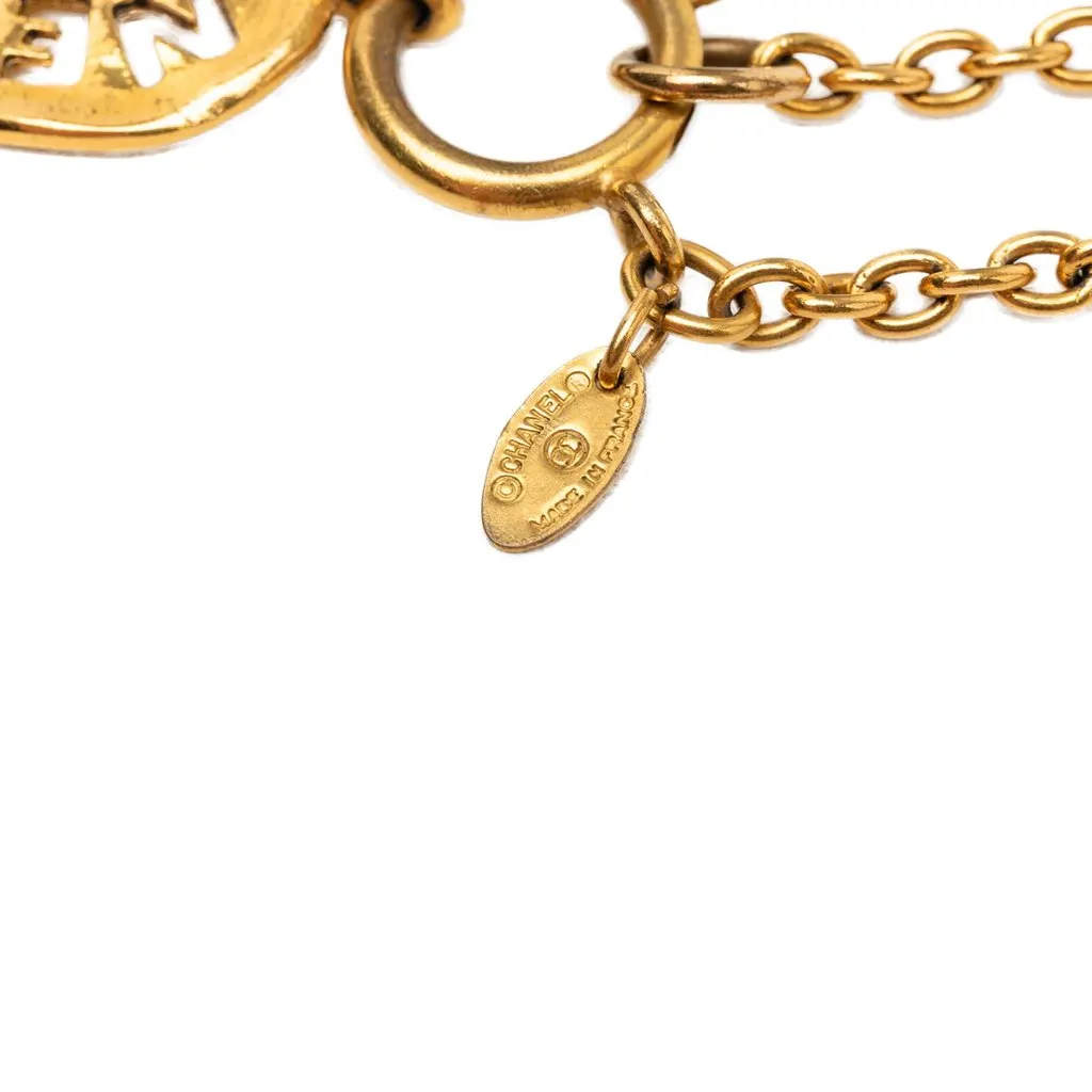 Chanel Gold Plated Cut Out Logo Pendant Necklace Gold Metal Very good - Box View