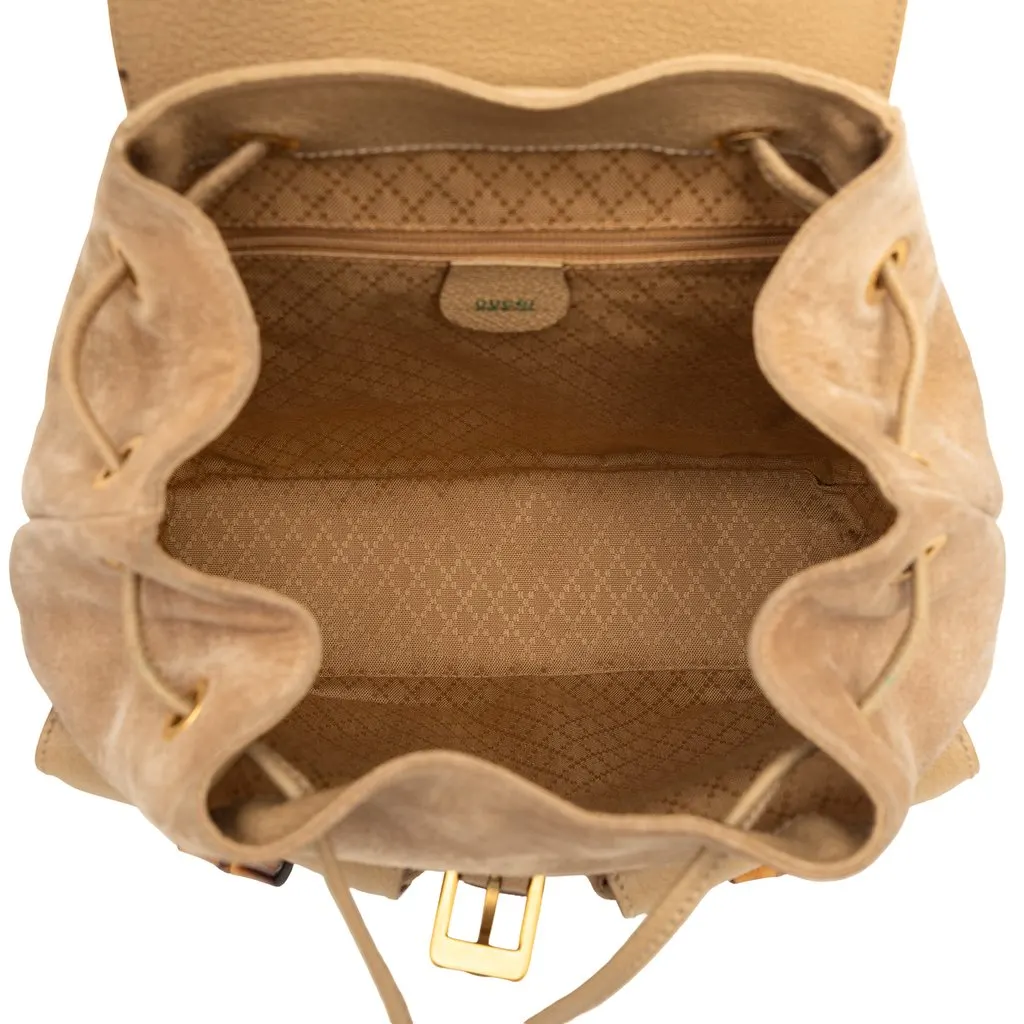Gucci Suede Bamboo Drawstring Backpack Brown Leather Very good - Model View