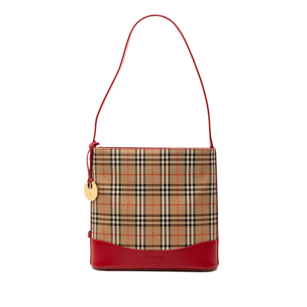 Burberry Haymarket Check Canvas Shoulder Bag Beige Very good - Front View