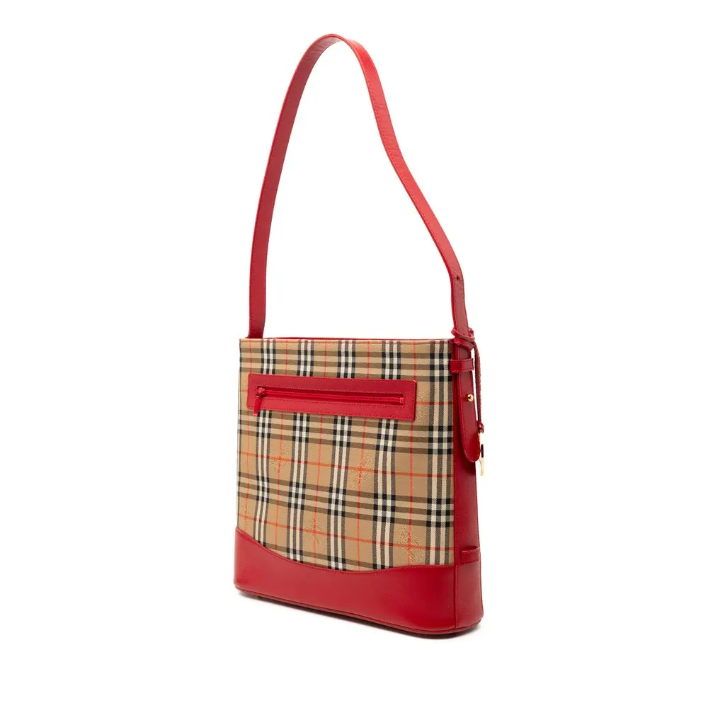 Burberry Haymarket Check Canvas Shoulder Bag Beige Very good - Back View
