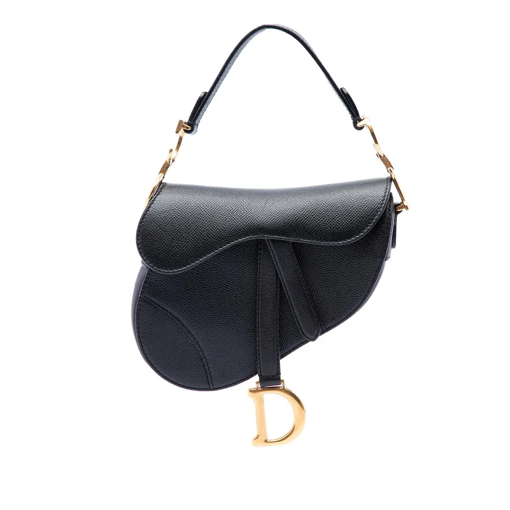Dior Mini Grained Calfskin Saddle Black Leather Very good - Front View