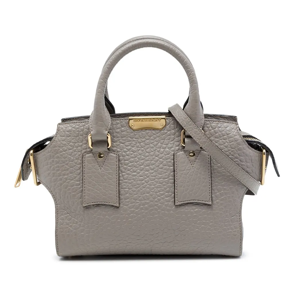Burberry Small Grained Leather Clifton Satchel Grey Leather Very good - Front View