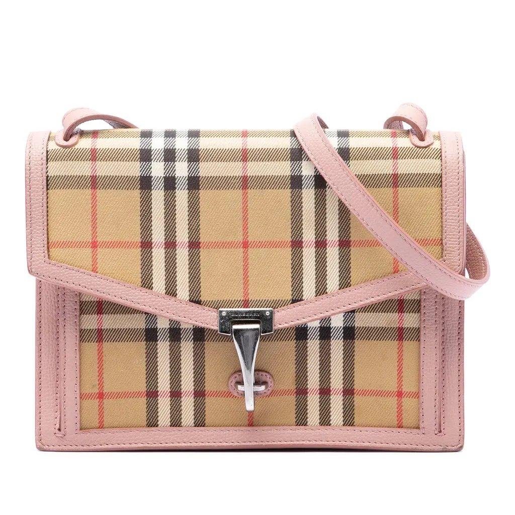 Burberry Small House Check Canvas Macken Crossbody Beige Good - Front View