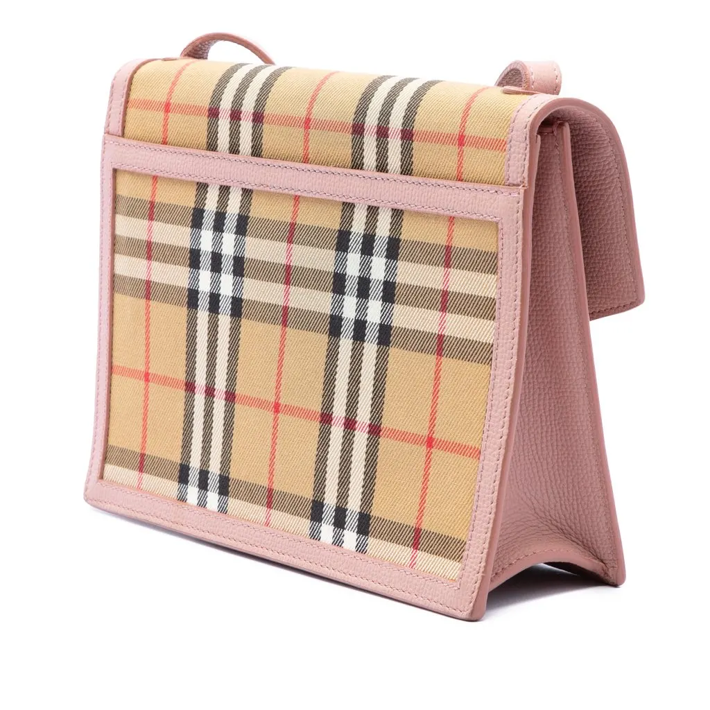 Burberry Small House Check Canvas Macken Crossbody Beige Good - Back View