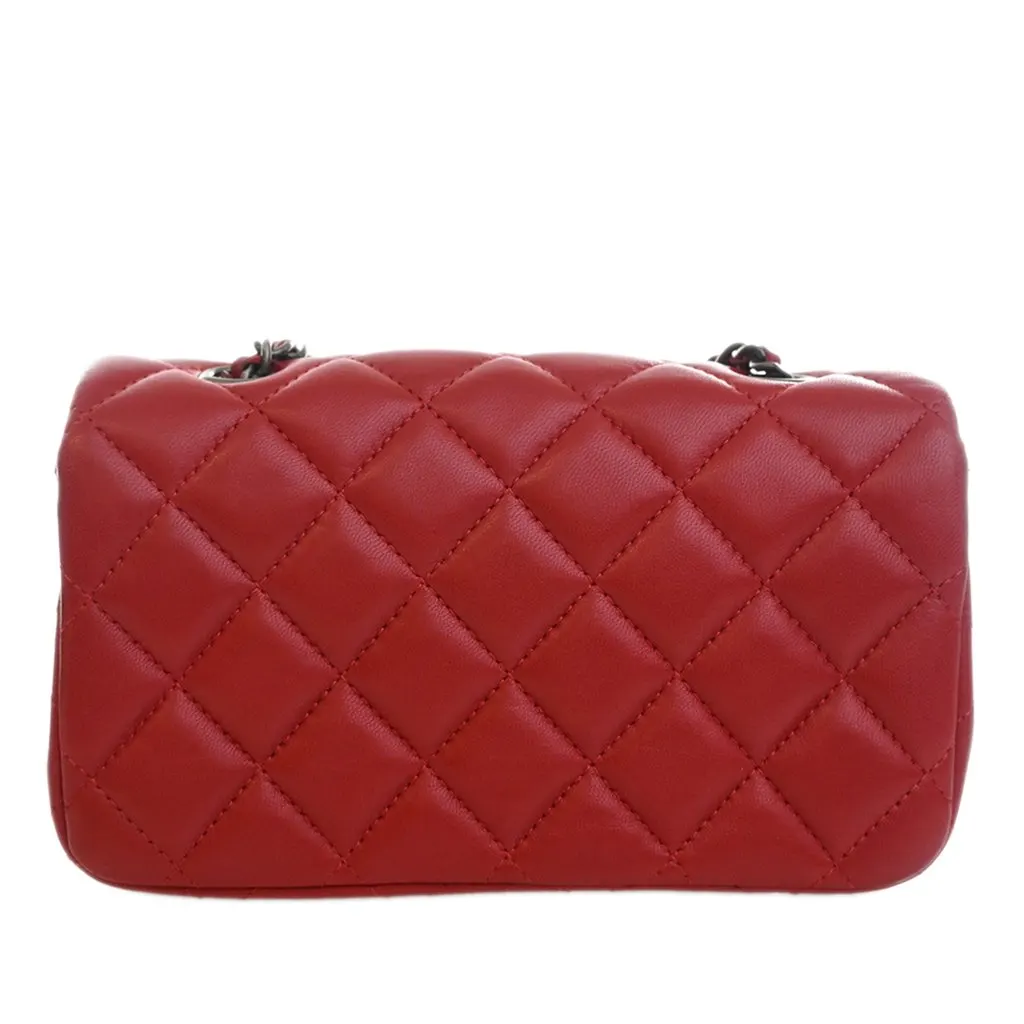 Chanel Extra Mini Rectangular Classic Lambskin Single Flap Red Leather Very good - Back View