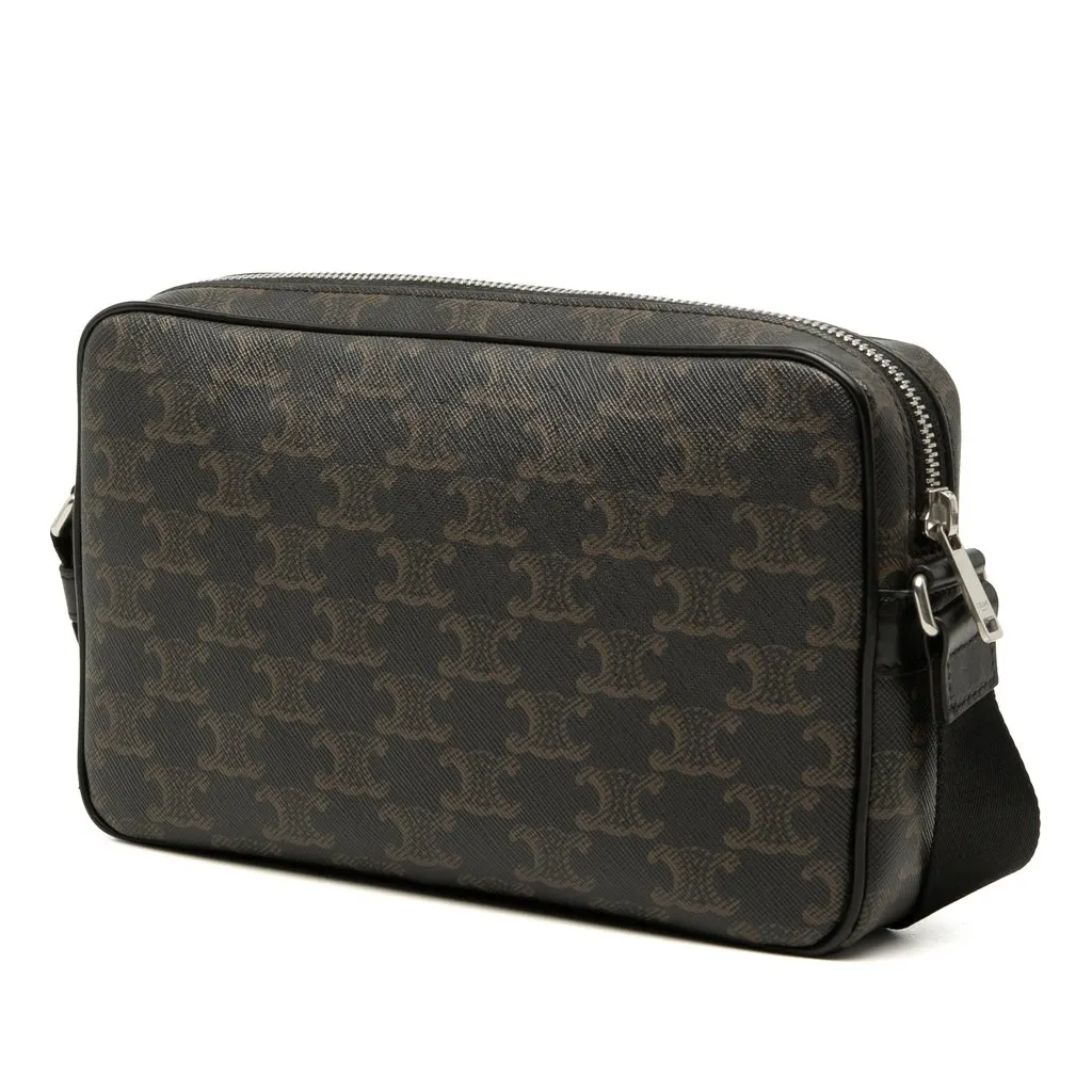 Celine Medium Triomphe Coated Canvas Messenger Bag Black Very good - Back View
