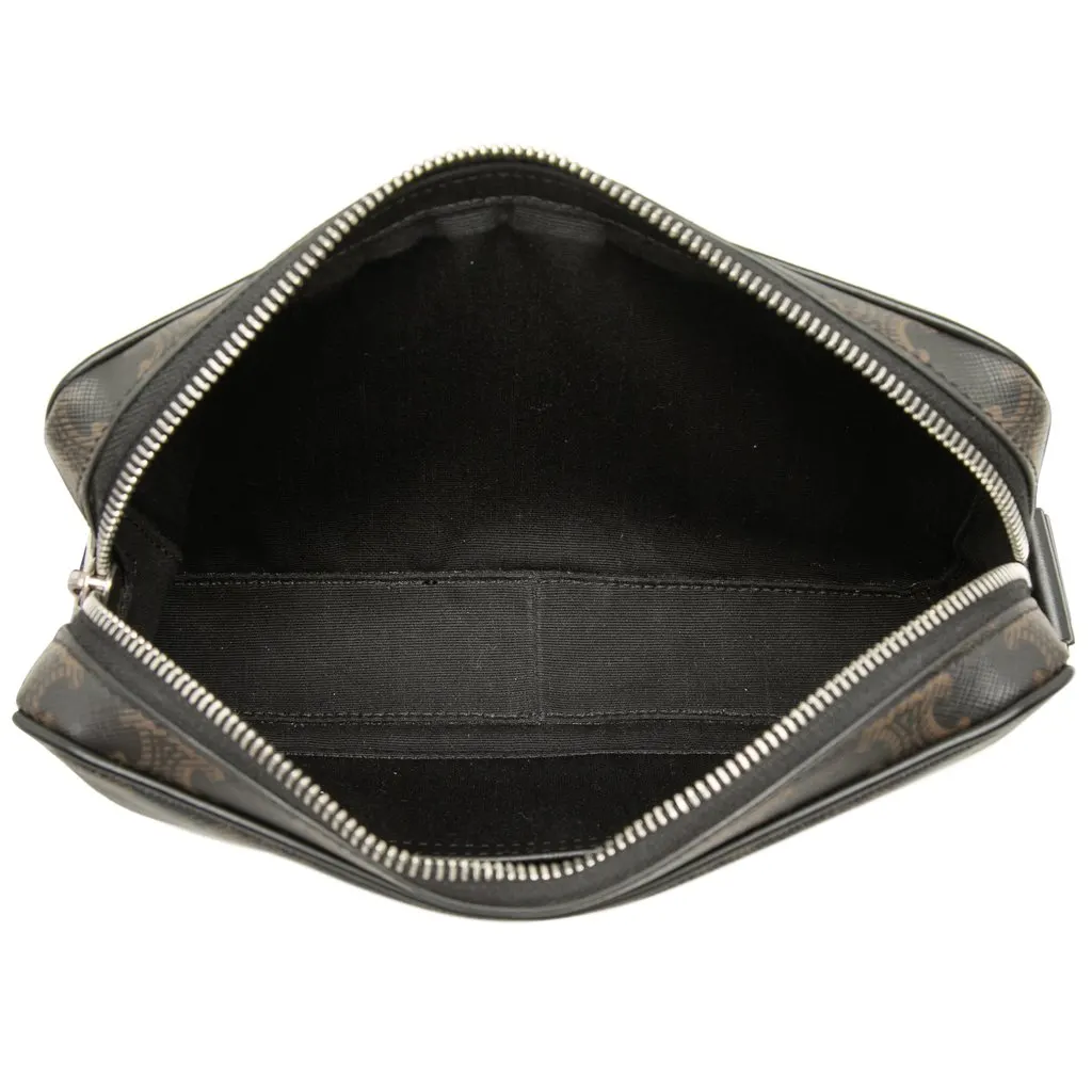 Celine Medium Triomphe Coated Canvas Messenger Bag Black Very good - Model View